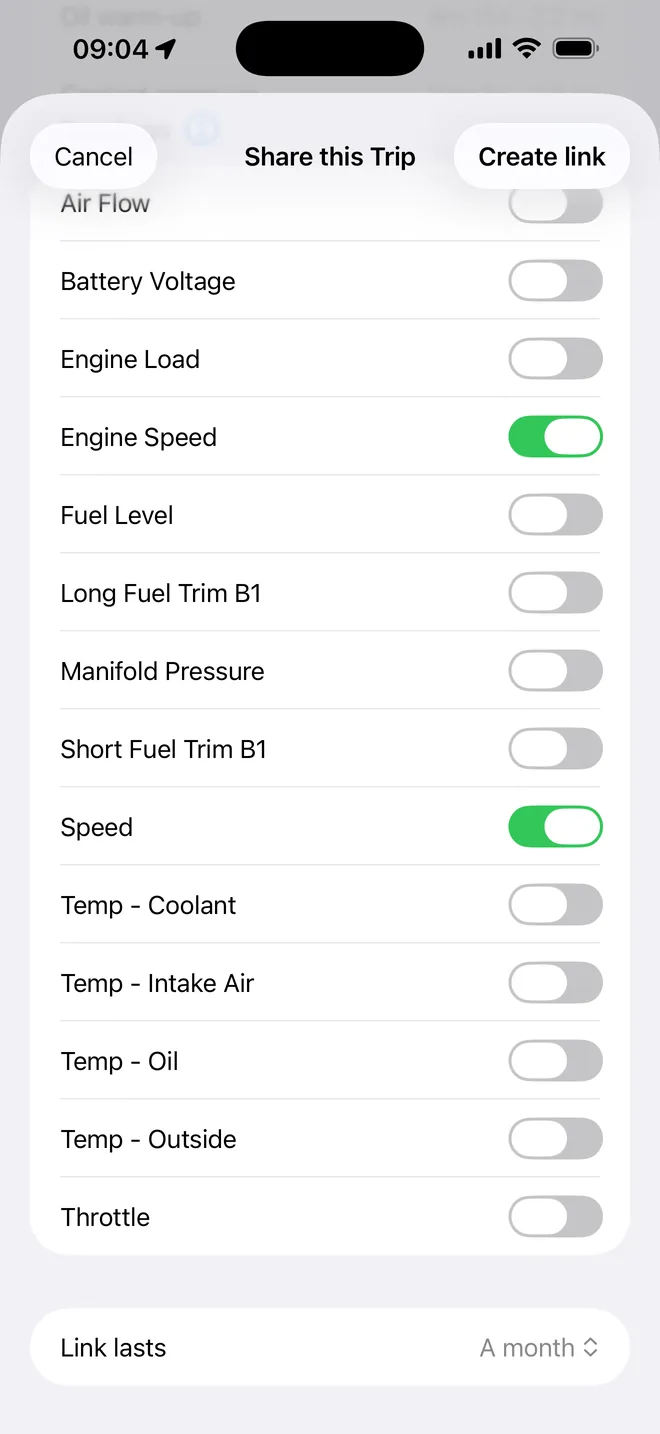 The share composer: choosing readings and the link's lifetime.